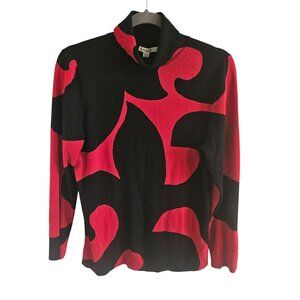 Chico's Woman Size L (Chico 2) Sweater Red and black Art to Wear Turtleneck BOHO